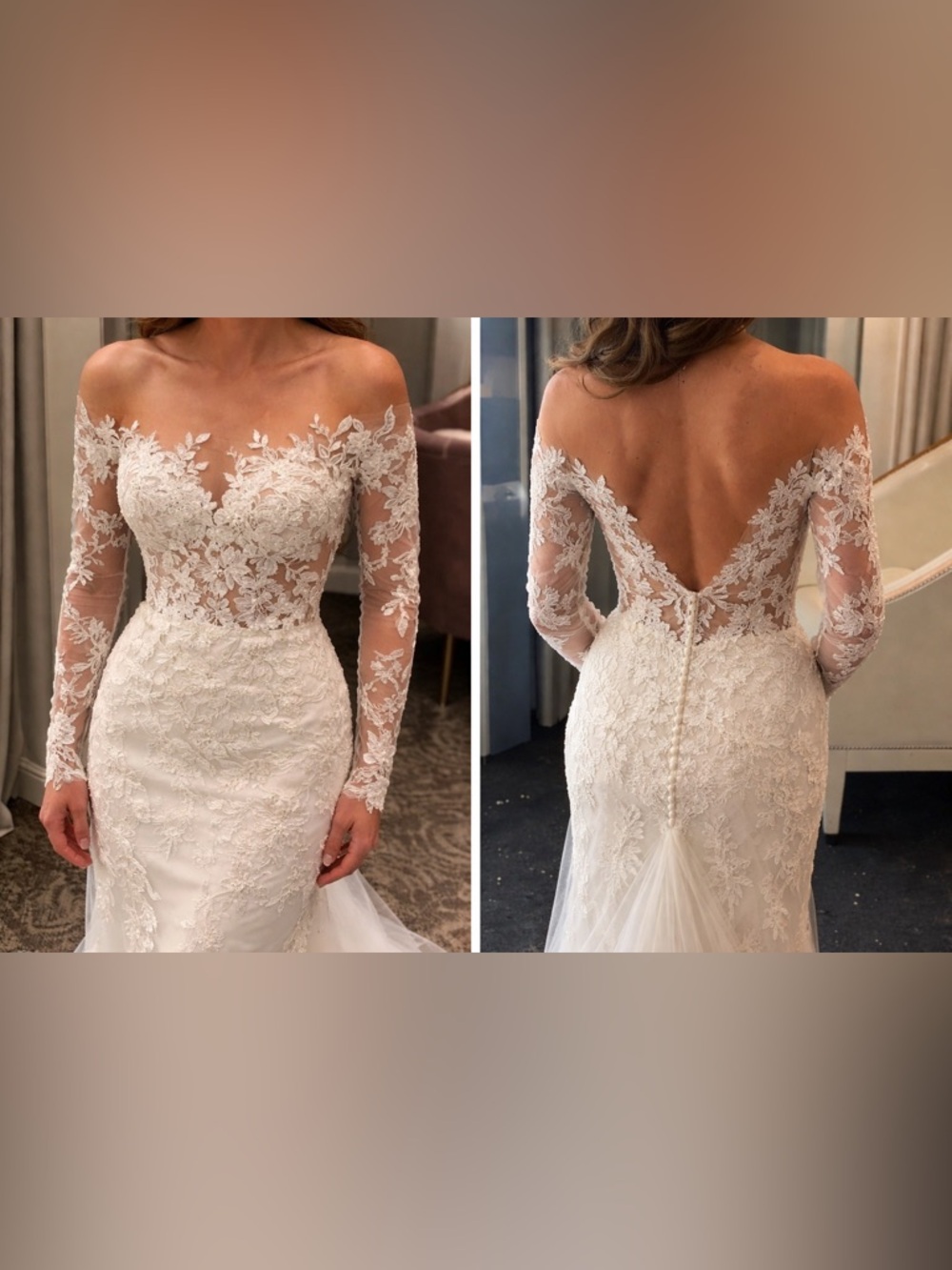 Elegant White Lace Long-Sleeve Wedding Dress with Cathedral Train - Picture 3 of 3